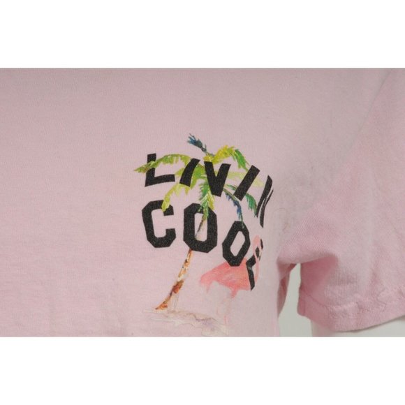 Livin Cool Womens The Webster Crop Top Small Pink Raw Hem Floral Palm Tree Shirt - Picture 3 of 10